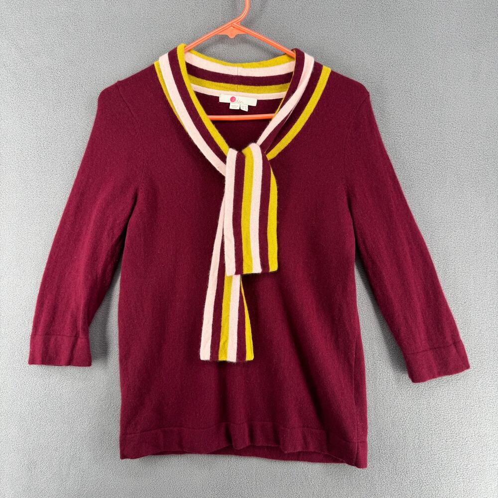 Boden Ellie Wool Cashmere Tie Neck Sweater Womens 8‎ Maroon 3/4 Sleeve Preppy